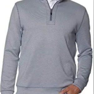 Hickey Freeman 1/4 Quarter Zip Performance Pullover XL  Grey/White Striped